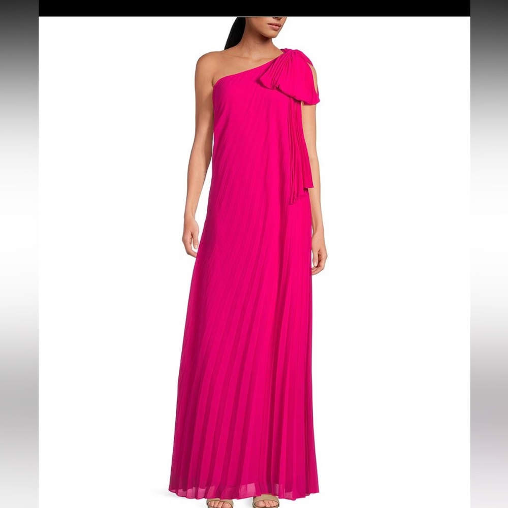 Isaac Mizrahi Pink Pleated One Shoulder Gown